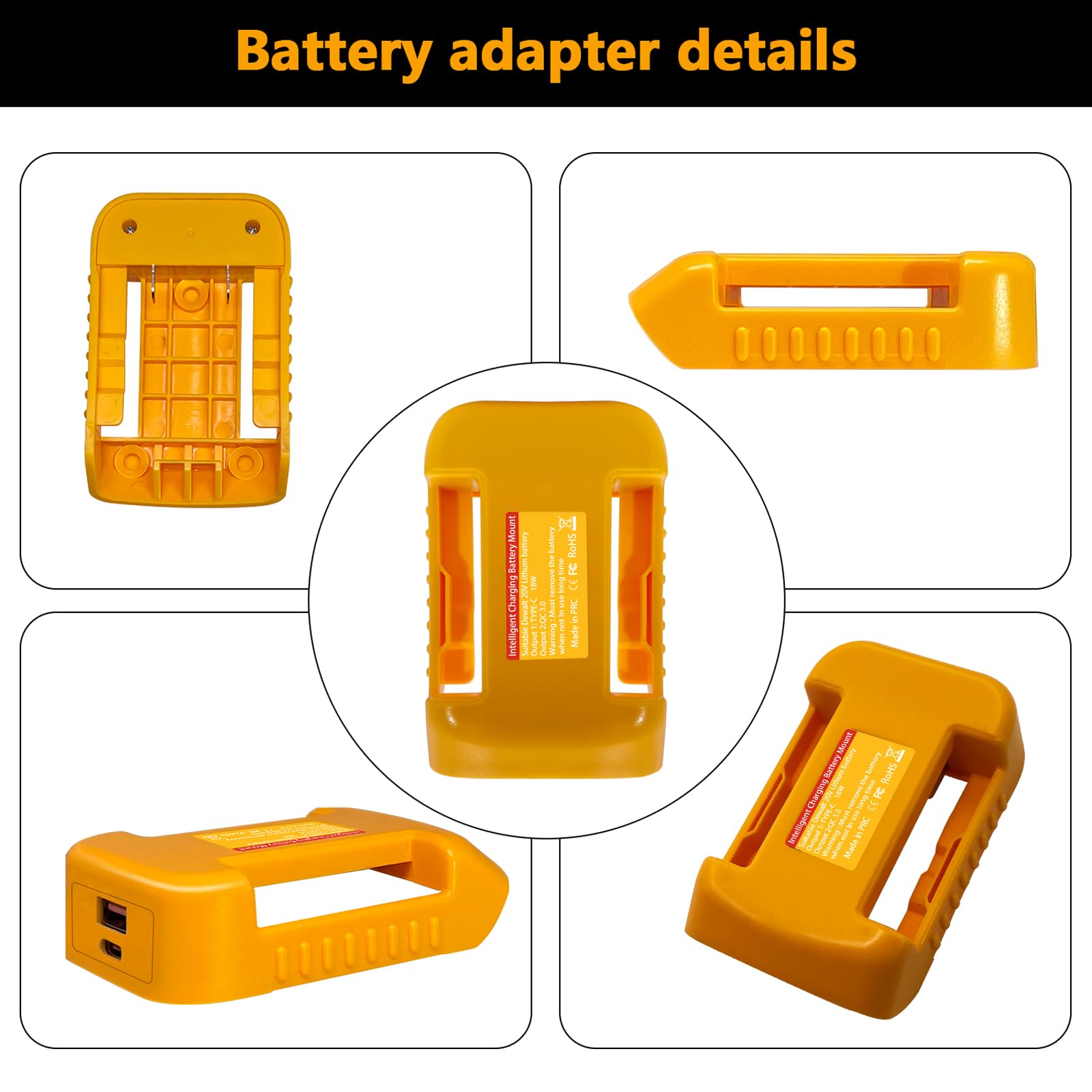 YNDZ 2 Pack USB Charger Adapter for DeWalt 20V Li-ion Battery with USB Output & Type-C Fast Charging Interface(Adapter Only)