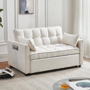 hixkol sleeper sofa bed, 3 in 1 sofa bed pull out couch bed with adjustable backrest, modern sofa bed for living room, convertible sofa bed for bedroom. (white)