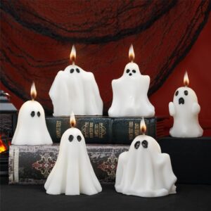 halloween decorations ghost candles decor - 6pcs cute scented halloween candles party for indoor with diy tools, aesthetic spooky candle for room, halloween party decorations for home kitchen bedroom