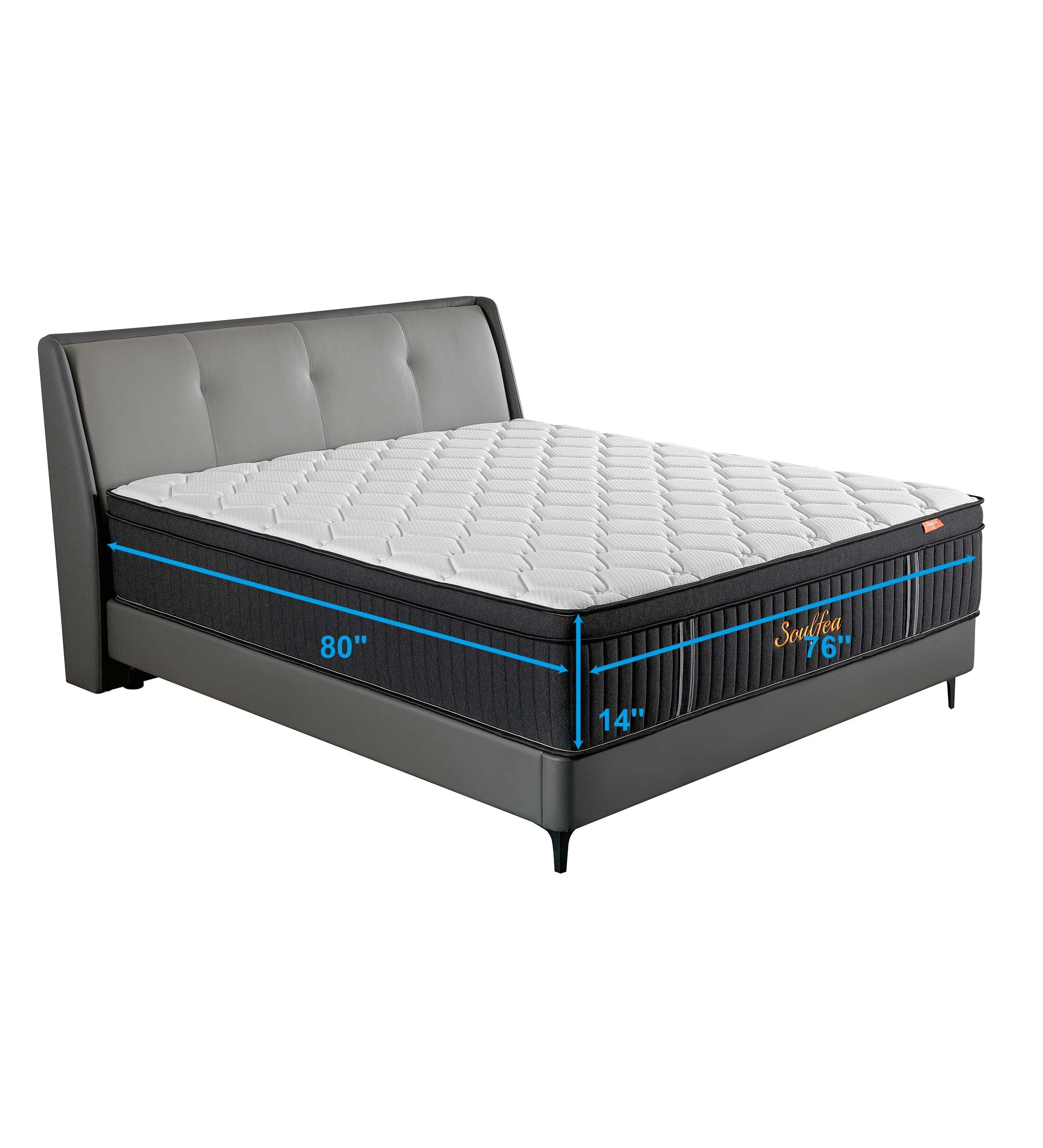 Soulfea King Size Mattress,14 Inch Memory Foam Hybrid Black King Mattresses,Pocket Spring King Mattress in a Box for Sleep Supportive Pressure Relief,Medium Firm King Mattress.