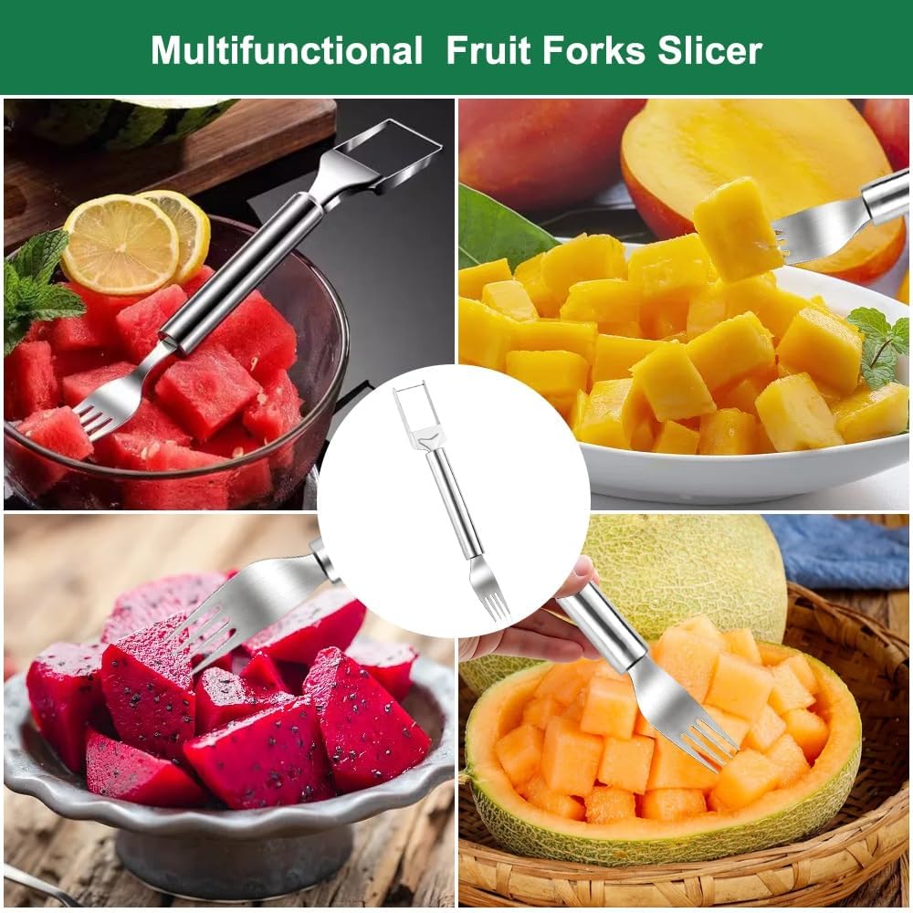 Upgraded 2-in-1 Stainless Steel Fruit Cutter，2024 Newest Watermelon Slicer Watermelon Cutter Melon Cutter Tool，Dual Head Fruit Forks Slicer Watermelon Cutter Tool, Summer Fruit Cutting Fork for Home