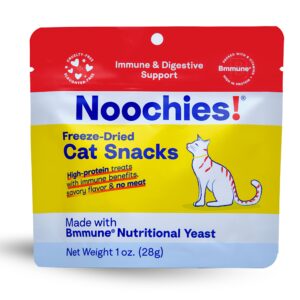 noochies! sustainable high-protein freeze-dried cat treats - meat-free, b vitamins, fiber, natural, grain-free - supports gut health, immune system - proprietary bmmune formula (1 pack)