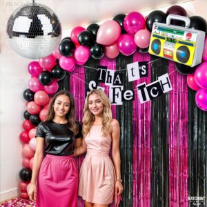 KatchOn, Pink and Black Foil Fringe Curtain - XtraLarge 3.2x6.5 Feet, Pack of 2 | Halloween Streamers, Pink Halloween Decorations | Halloween Backdrop Curtain, Pink and Black Birthday Decorations