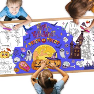 fipke halloween giant coloring poster, 30 x 72 inch diy coloring table cloth for kids, halloween party themed poster table cover for classroom wall, large coloring tablecloth for school parties