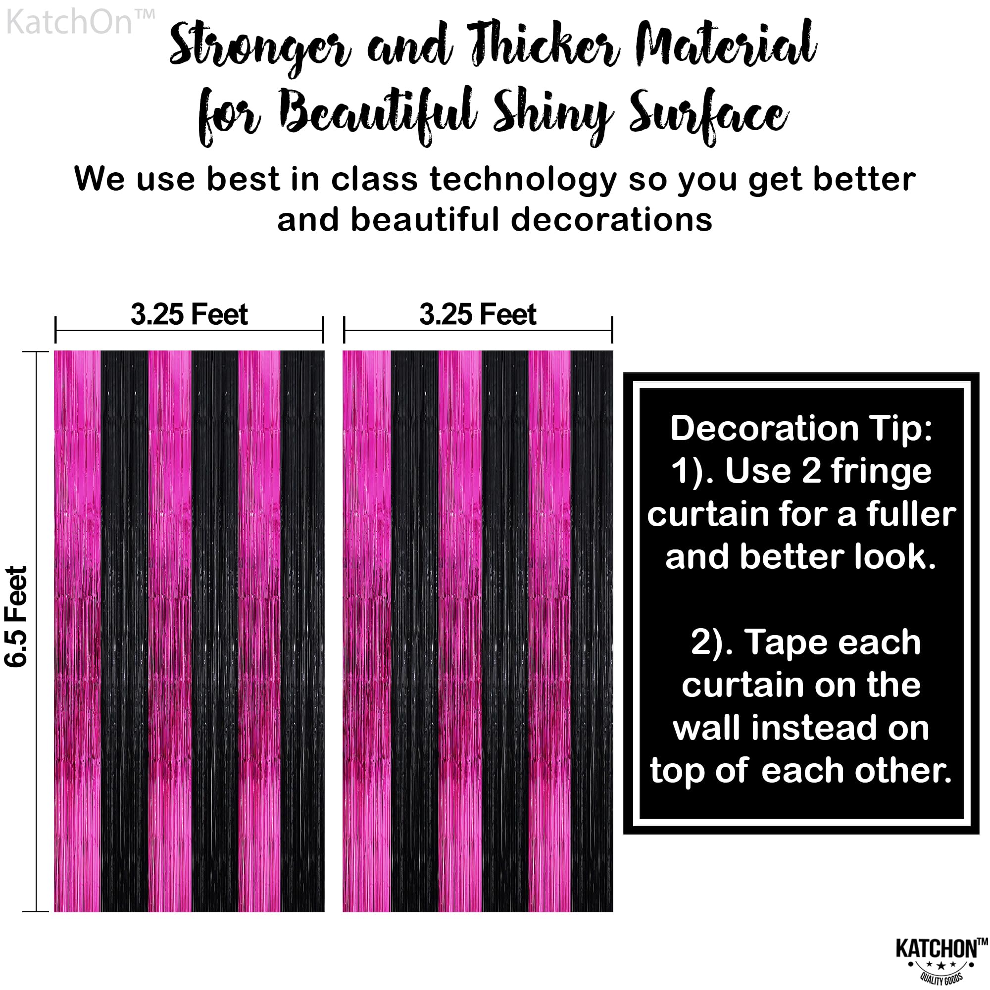 KatchOn, Pink and Black Foil Fringe Curtain - XtraLarge 3.2x6.5 Feet, Pack of 2 | Halloween Streamers, Pink Halloween Decorations | Halloween Backdrop Curtain, Pink and Black Birthday Decorations