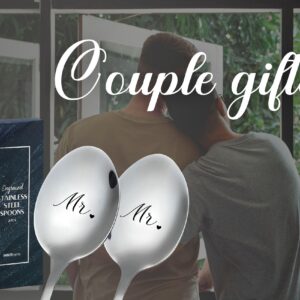 INNObeta Engagement Gifts for Gay Couples, 2 Pcs Engraved Ice Cream Spoons, Stainless Steel Coffee Spoon, Ideal for Wedding, Anniversary, Mr & Mr