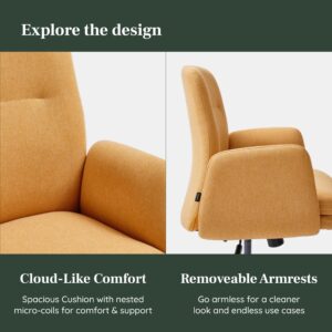 Branch Softside Mid Century Modern Office Chair, Vegan Leather - Removable Arms & High Back Design with Luxury Cloud-Like Comfort - Adjustable Height - Integrated Lumbar Support - Canyon