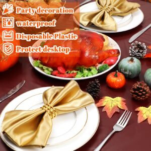 VitalCozy 12 Pcs Fall Plastic Round Tablecloth Disposable Autumn Table Cover 84 Inch Plastic Circular Tablecloths for Thanksgiving Day Harvest Birthday Party Decoration