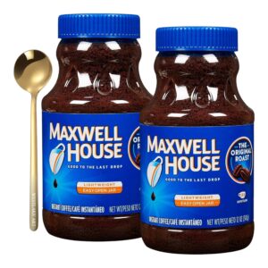 maxwell house instant coffee powder, 12 ounces rich, full-bodied flavor with golden ss spoon, coffee powder mix versatile, quick preparation, long-lasting freshness [pack of 2]