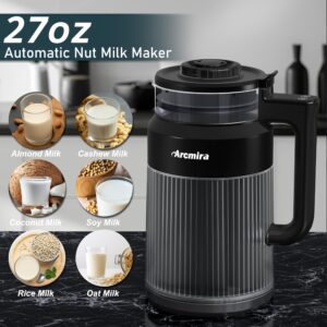 Arcmira Automatic Nut Milk Maker, 27oz(800ml) Homemade Almond, Oat, Coconut, Soy, Plant Based Milks and Non Dairy Beverages, Soy Milk Maker Machine with Delay Start/Keep Warm/Self-Cleaning/Boil Water