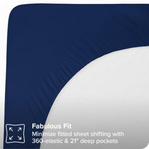 Bare Home Queen Mattress Topper Cotton Top - Fitted Mattress Cover - Cooling Breathable Air Flow - 8" to 21" Deep Pocket - Mattress Pad Protector - Soft Noiseless Mattress Pad (Queen, Dark Blue)