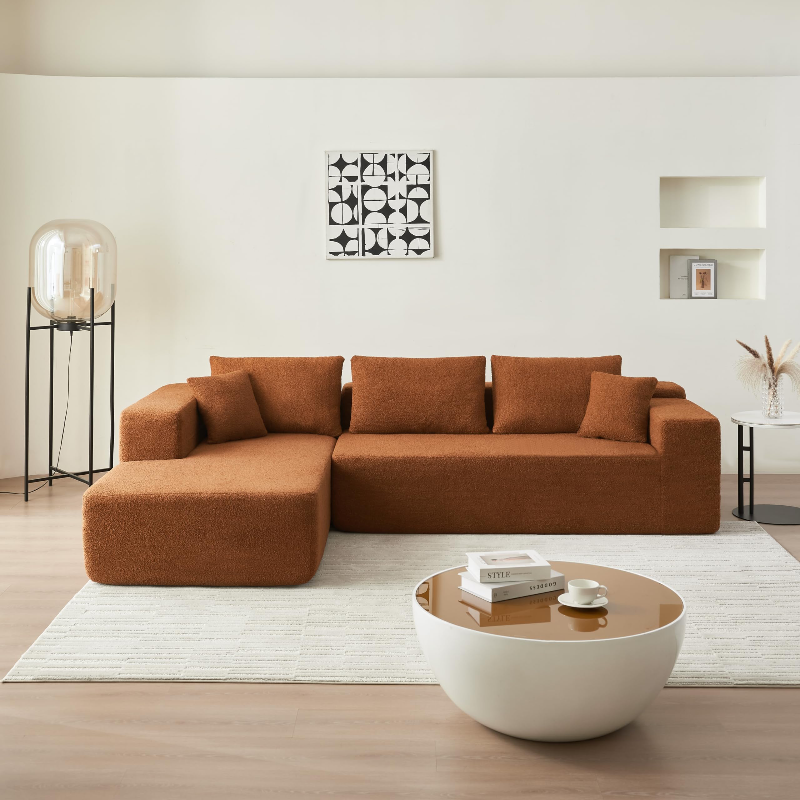 Tosaronia 104.3 X 68.11 Modern Modular Sectional Sofa with Sherpa Fabric, L Shape Sofa Couch with 5 Seats, Upholstered Couch with Right Chaise Sofa for Living Room, Office, Apartment(Orange)