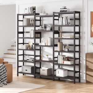 FOTOSOK Triple Wide 6-Tier Bookshelf and Bookcase,Large Freestanding Book Shelf with 17 Open Display Shelves, Tall Bookshelf Plant Flower Shelf Rack Storage Organizer Unit for Living Room, Dark Brown