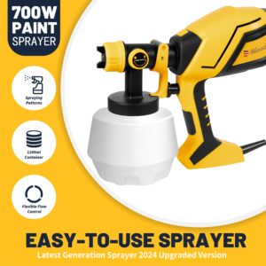 BLOSSED Paint Sprayer for House Painting 700 W HVLP Airless Paint Sprayer with 5 Copper Nozzles & 3 Patterns Easy to Clean Spray Paint Gun for Furniture, Cabinets, Fences, Walls, Decks, DIY Projects