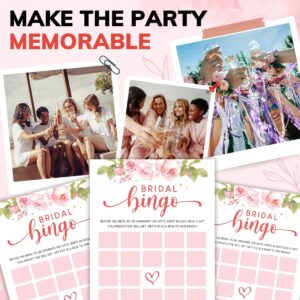 STOFINITY Bridal Shower Bingo Game - 50 Pcs Wedding Shower Game for Guests, Funny Bridal Shower Game for Wedding Reception, Flower Bridal Shower Decorations