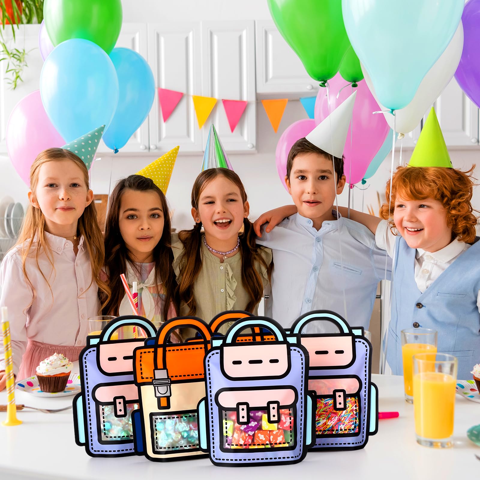 Locmeo 40 Pcs Birthday Goodie Bags Bulk Reusable Goodie Bag Back to School Gift Bags Top Handle Gift Bag Cute Backpack Goodie Bag with Handle Candy Bag for Kids Party(Purple Orange)