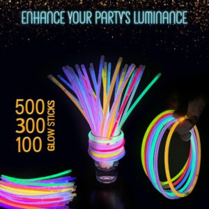 GemPrime 100 Pcs Glow Sticks Bulk Party Pack – 8” Glow in the Dark Party Supplies & Party Favors Pack for Christmas, Concerts & Birthdays – 100 Connectors for Glow Bracelets & Glow Necklaces