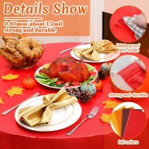 VitalCozy 12 Pcs Fall Plastic Round Tablecloth Disposable Autumn Table Cover 84 Inch Plastic Circular Tablecloths for Thanksgiving Day Harvest Birthday Party Decoration