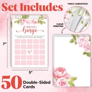 STOFINITY Bridal Shower Bingo Game - 50 Pcs Wedding Shower Game for Guests, Funny Bridal Shower Game for Wedding Reception, Flower Bridal Shower Decorations