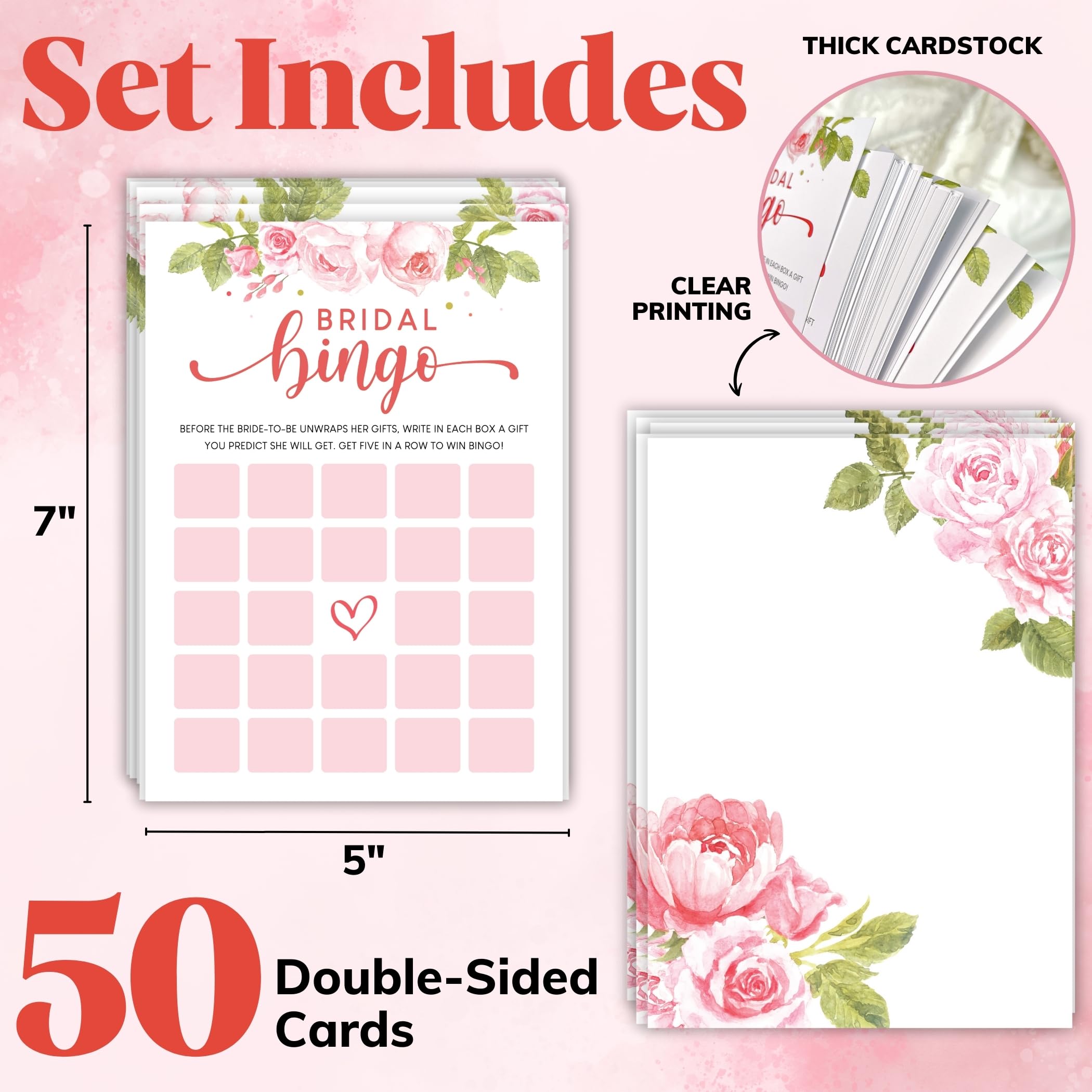 STOFINITY Bridal Shower Bingo Game - 50 Pcs Wedding Shower Game for Guests, Funny Bridal Shower Game for Wedding Reception, Flower Bridal Shower Decorations