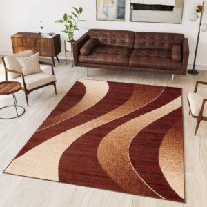 tapiso argos area rug 5x8 ft - soft, non-shedding, modern waves, durable carpet for living room, bedroom, brown beige 150x240 cm