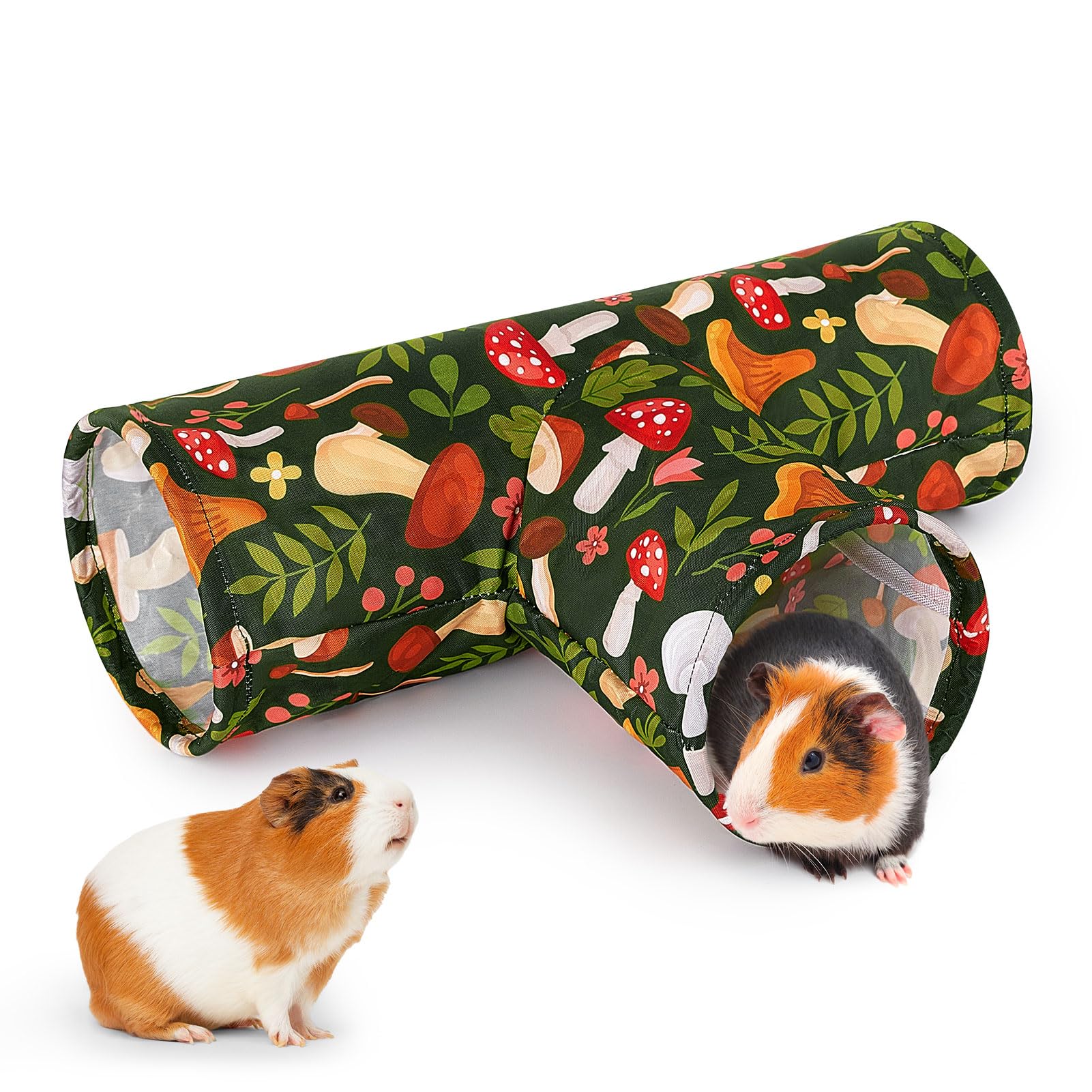 Bienbee Guinea Pig Tunnel, 3 Way Washable Guinea Pig Hideout,Foldable Rabbit Tunnel Guinea Pig Toys for Bunny Hamster Chinchilla Ferret Rabbit Guinea Pig Accessories Mushroom