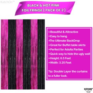 KatchOn, Pink and Black Foil Fringe Curtain - XtraLarge 3.2x6.5 Feet, Pack of 2 | Halloween Streamers, Pink Halloween Decorations | Halloween Backdrop Curtain, Pink and Black Birthday Decorations