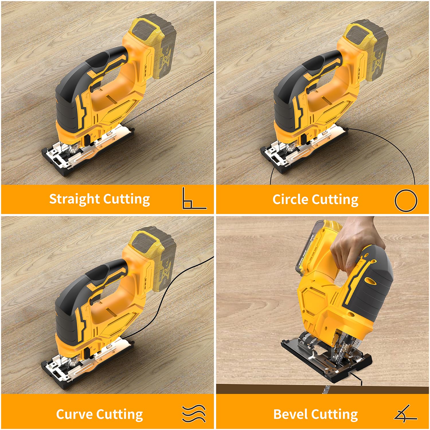 Jig saw compatible with Dewalt 20V Battery (Battery not Included) Cordless Jigsaw with LED Work Light, 0°- 45° Bevel Cuts, 3 Orbital Settings for Straight/Curve/Bevel/Circle Cutting