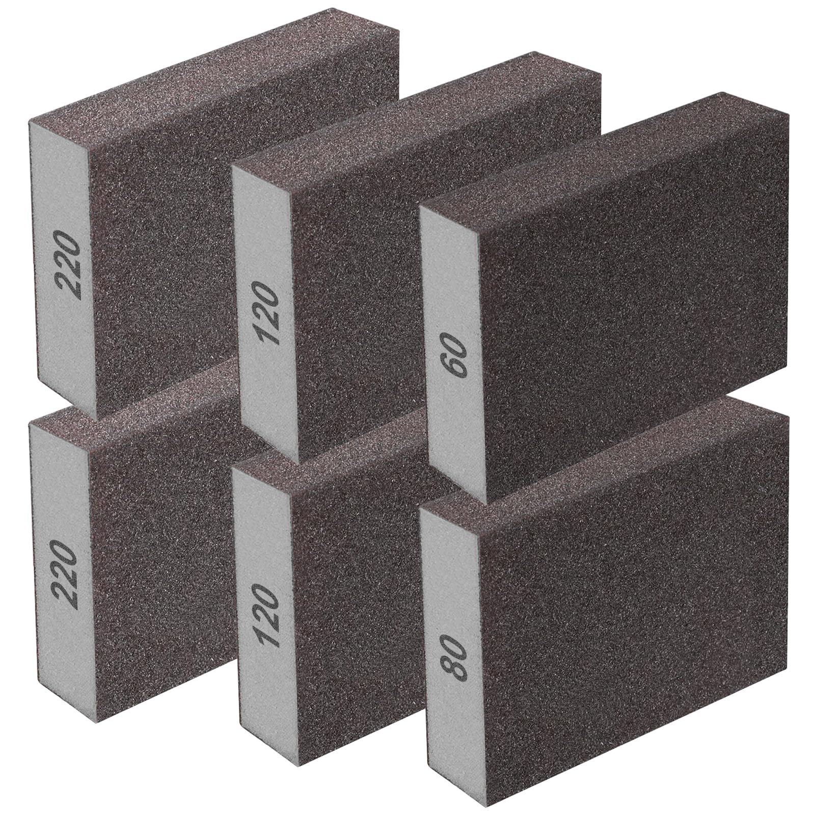 Eoppen 6Pcs Sanding Sponge 60 80 120 220 Coarse Medium Fine Grit Sanding Block Washable and Reusable for Wood, Metal, Wall Polish