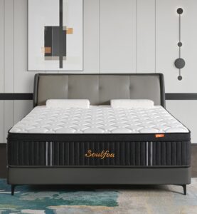 soulfea king size mattress,14 inch memory foam hybrid black king mattresses,pocket spring king mattress in a box for sleep supportive pressure relief,medium firm king mattress.