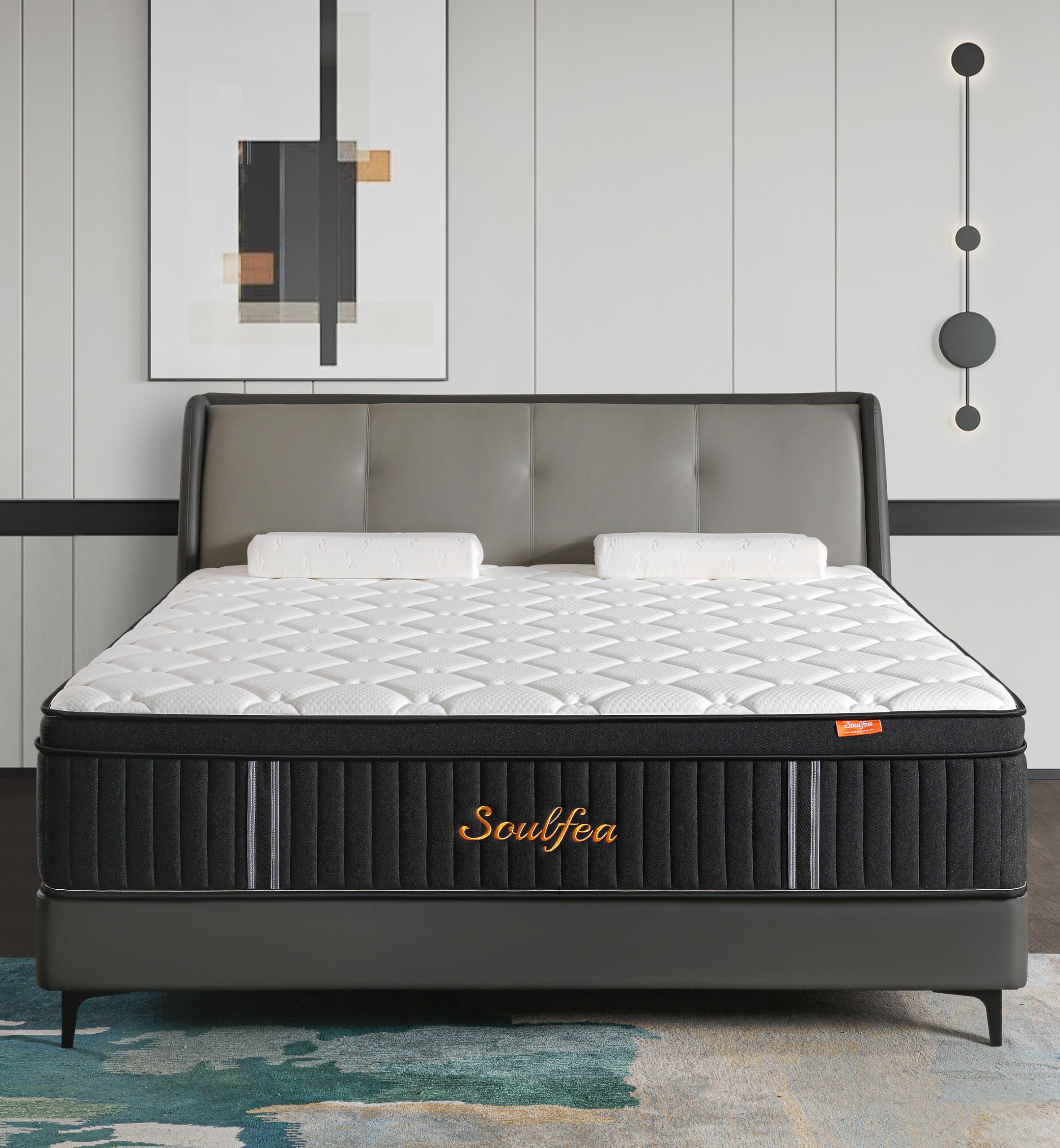 Soulfea King Size Mattress,14 Inch Memory Foam Hybrid Black King Mattresses,Pocket Spring King Mattress in a Box for Sleep Supportive Pressure Relief,Medium Firm King Mattress.