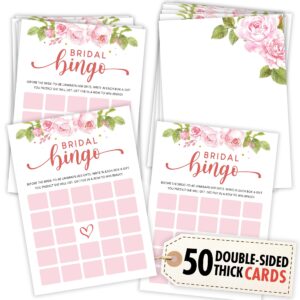 stofinity bridal shower bingo game - 50 pcs wedding shower game for guests, funny bridal shower game for wedding reception, flower bridal shower decorations