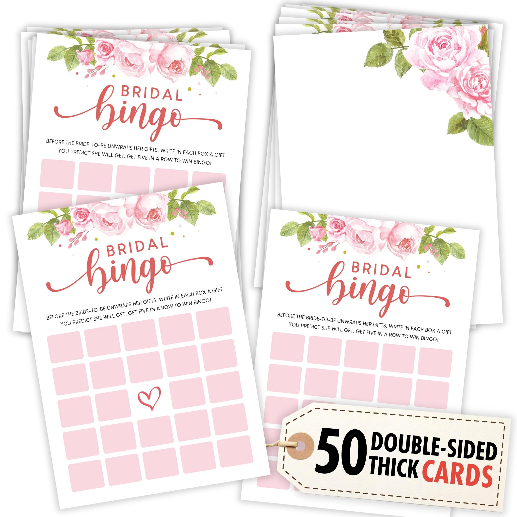 STOFINITY Bridal Shower Bingo Game - 50 Pcs Wedding Shower Game for Guests, Funny Bridal Shower Game for Wedding Reception, Flower Bridal Shower Decorations