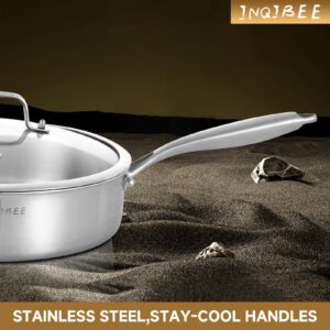 Inqibee 6 QT Tri-Ply Stainless Steel Sauté Pan with Lid, 12 Inch Induction Deep Frying Pan, Large Skillet,Jumbo Cooker, Dishwasher and Oven Safe,Detachable Handle.