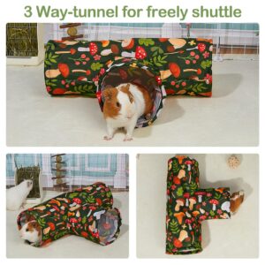 Bienbee Guinea Pig Tunnel, 3 Way Washable Guinea Pig Hideout,Foldable Rabbit Tunnel Guinea Pig Toys for Bunny Hamster Chinchilla Ferret Rabbit Guinea Pig Accessories Mushroom