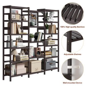 FOTOSOK Triple Wide 6-Tier Bookshelf and Bookcase,Large Freestanding Book Shelf with 17 Open Display Shelves, Tall Bookshelf Plant Flower Shelf Rack Storage Organizer Unit for Living Room, Dark Brown