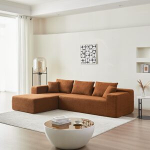 Tosaronia 104.3 X 68.11 Modern Modular Sectional Sofa with Sherpa Fabric, L Shape Sofa Couch with 5 Seats, Upholstered Couch with Right Chaise Sofa for Living Room, Office, Apartment(Orange)