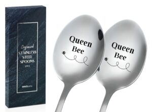 innobeta bee gifts for women, engraved ice cream spoons, 2 pcs stainless steel coffee spoon, queen bee