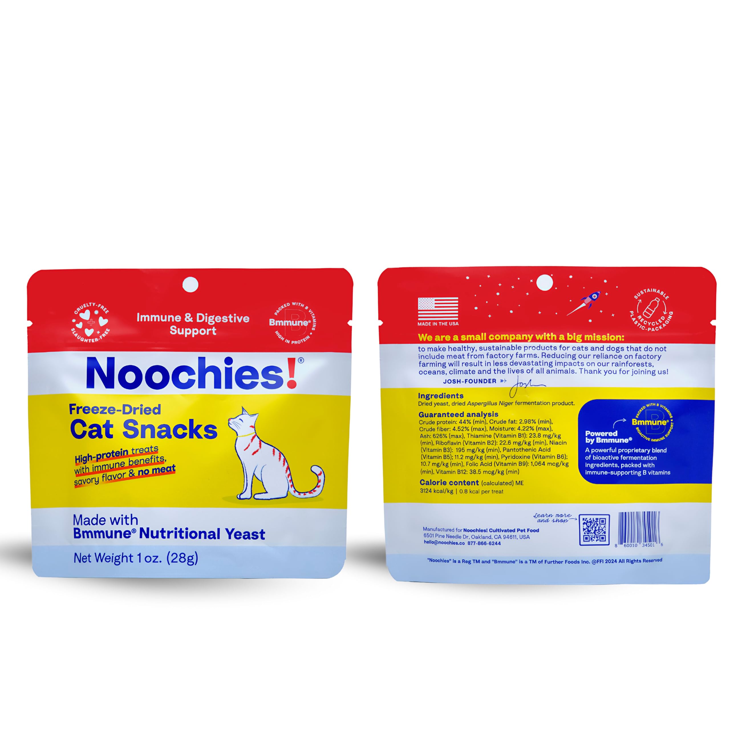 Noochies! Sustainable High-Protein Freeze-Dried Cat Treats - Meat-Free, B Vitamins, Fiber, Natural, Grain-Free - Supports Gut Health, Immune System - Proprietary Bmmune Formula (1 Pack)