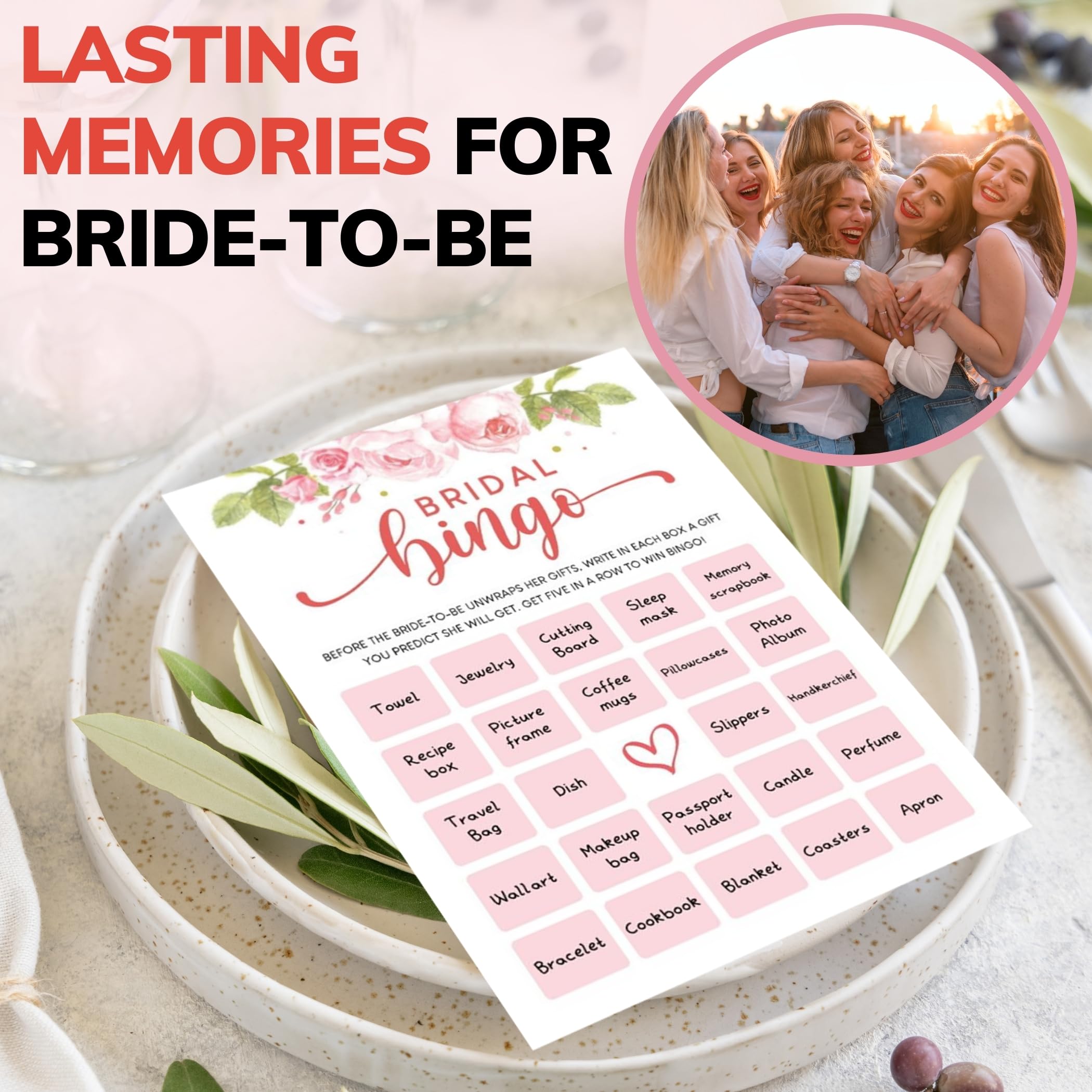 STOFINITY Bridal Shower Bingo Game - 50 Pcs Wedding Shower Game for Guests, Funny Bridal Shower Game for Wedding Reception, Flower Bridal Shower Decorations