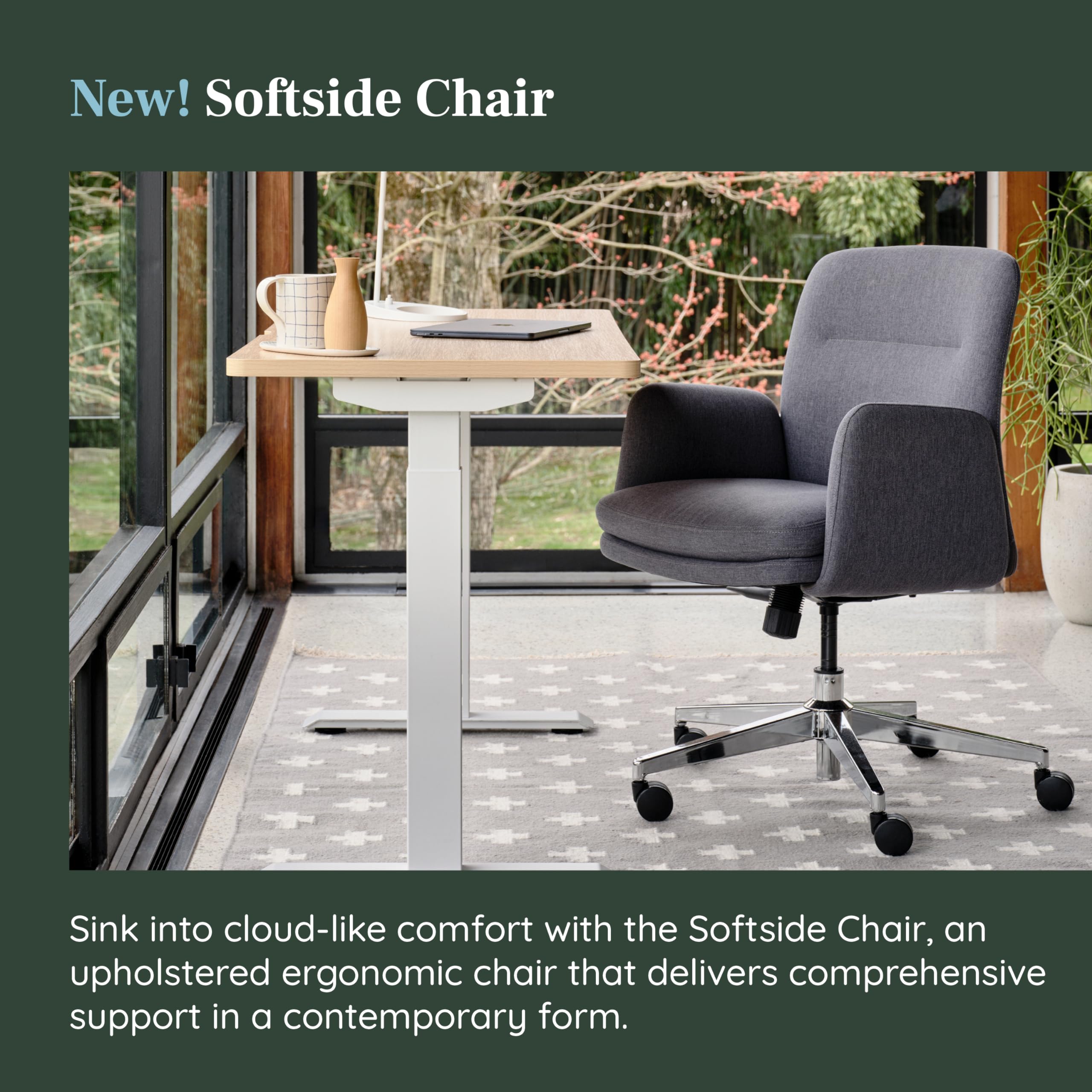 Branch Softside Mid Century Modern Office Chair, Fabric - Removable Arms & Mid Back Design with Luxury Cloud-Like Comfort - Adjustable Height - Integrated Lumbar Support - Overcast