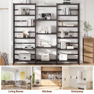 FOTOSOK Triple Wide 6-Tier Bookshelf and Bookcase,Large Freestanding Book Shelf with 17 Open Display Shelves, Tall Bookshelf Plant Flower Shelf Rack Storage Organizer Unit for Living Room, Dark Brown