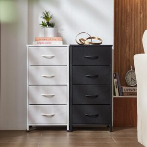 CHIC HOUSE 4-Drawer Dresser, Textile Storage Column, Bedroom, Hallway, Entryway, and Closet Organizing Unit, Durable Metal Structure, Wooden Surface, Simple Grip Handles, Dark Charcoal (White)