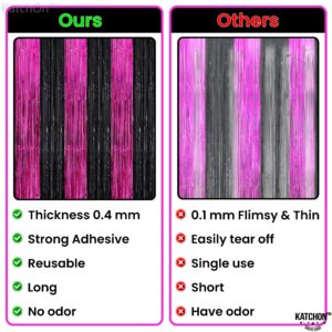 KatchOn, Pink and Black Foil Fringe Curtain - XtraLarge 3.2x6.5 Feet, Pack of 2 | Halloween Streamers, Pink Halloween Decorations | Halloween Backdrop Curtain, Pink and Black Birthday Decorations