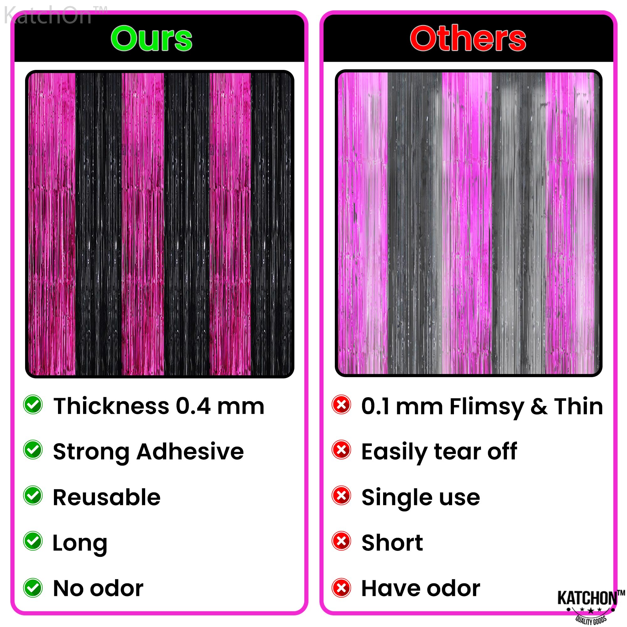 KatchOn, Pink and Black Foil Fringe Curtain - XtraLarge 3.2x6.5 Feet, Pack of 2 | Halloween Streamers, Pink Halloween Decorations | Halloween Backdrop Curtain, Pink and Black Birthday Decorations