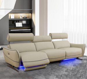 plithzy genuine leather power recliner sofa with led, 114" leather sofa couch with adjustable headrest&usb charging, power reclining sofa living room furniture set (recliner couch, kachi color)