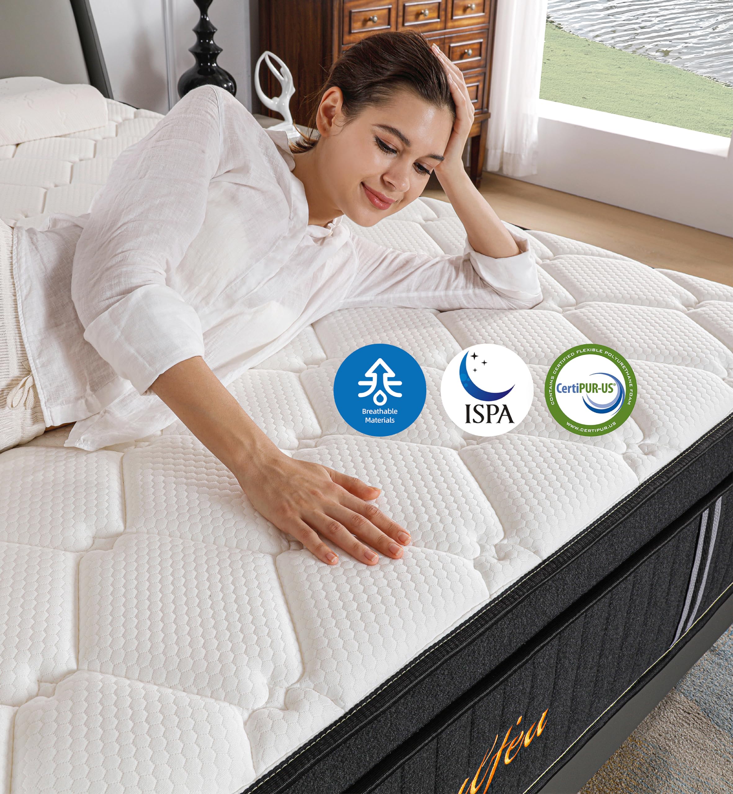 Soulfea King Size Mattress,14 Inch Memory Foam Hybrid Black King Mattresses,Pocket Spring King Mattress in a Box for Sleep Supportive Pressure Relief,Medium Firm King Mattress.