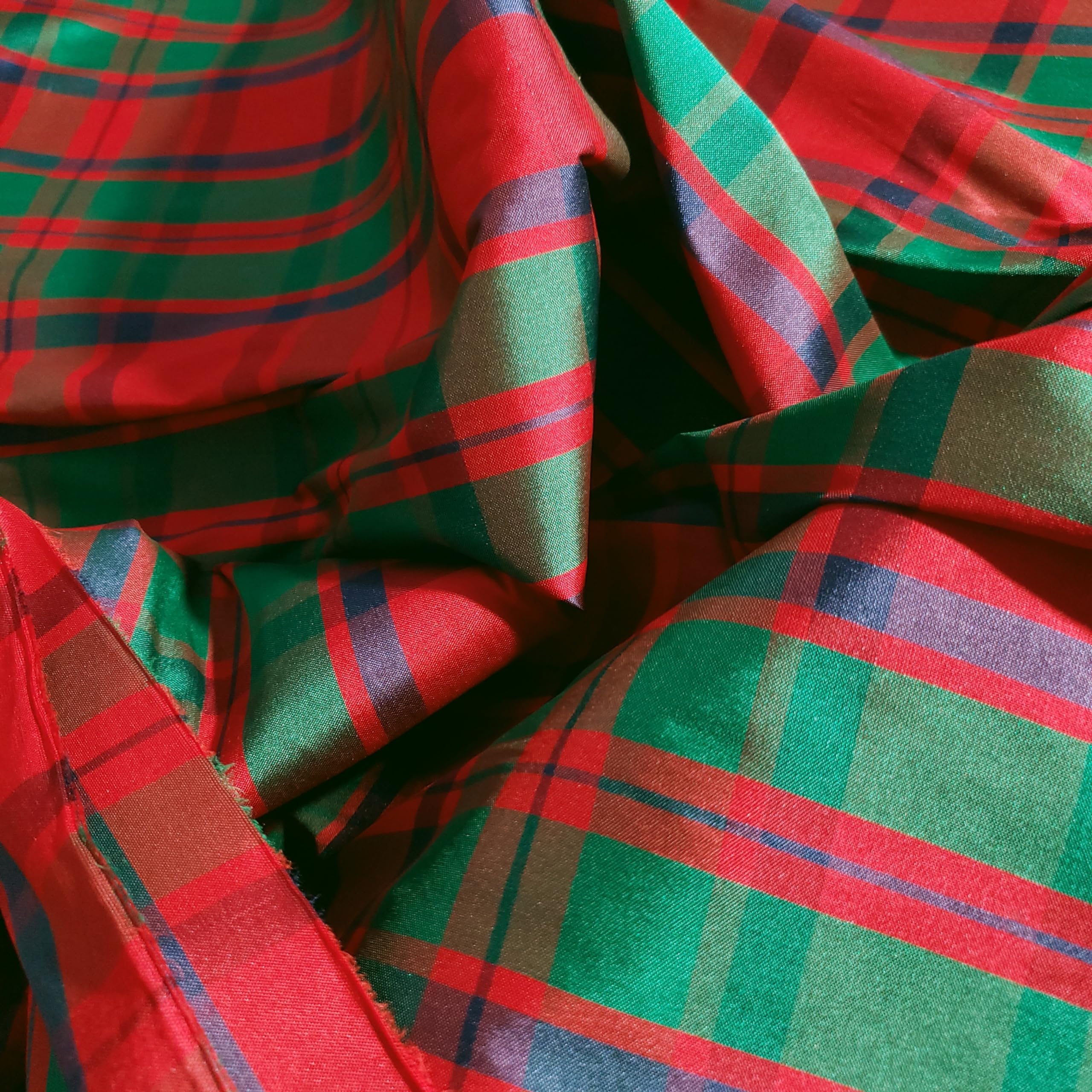 Generic Ribbon Taffeta Holiday Plaid - Hunter Green, Red, Blue - Christmas Tartan Fabric 58"" by The Yard, TAFFHGP01