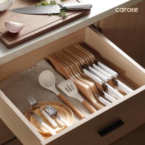 CAROTE 12PCS Knife Set, Stainless Steel Kitchen Knife Set with Drawer Store Kinife Organizer, Cutlery Knife Set with Block, Dishwasher Safe, White (Include Knives)