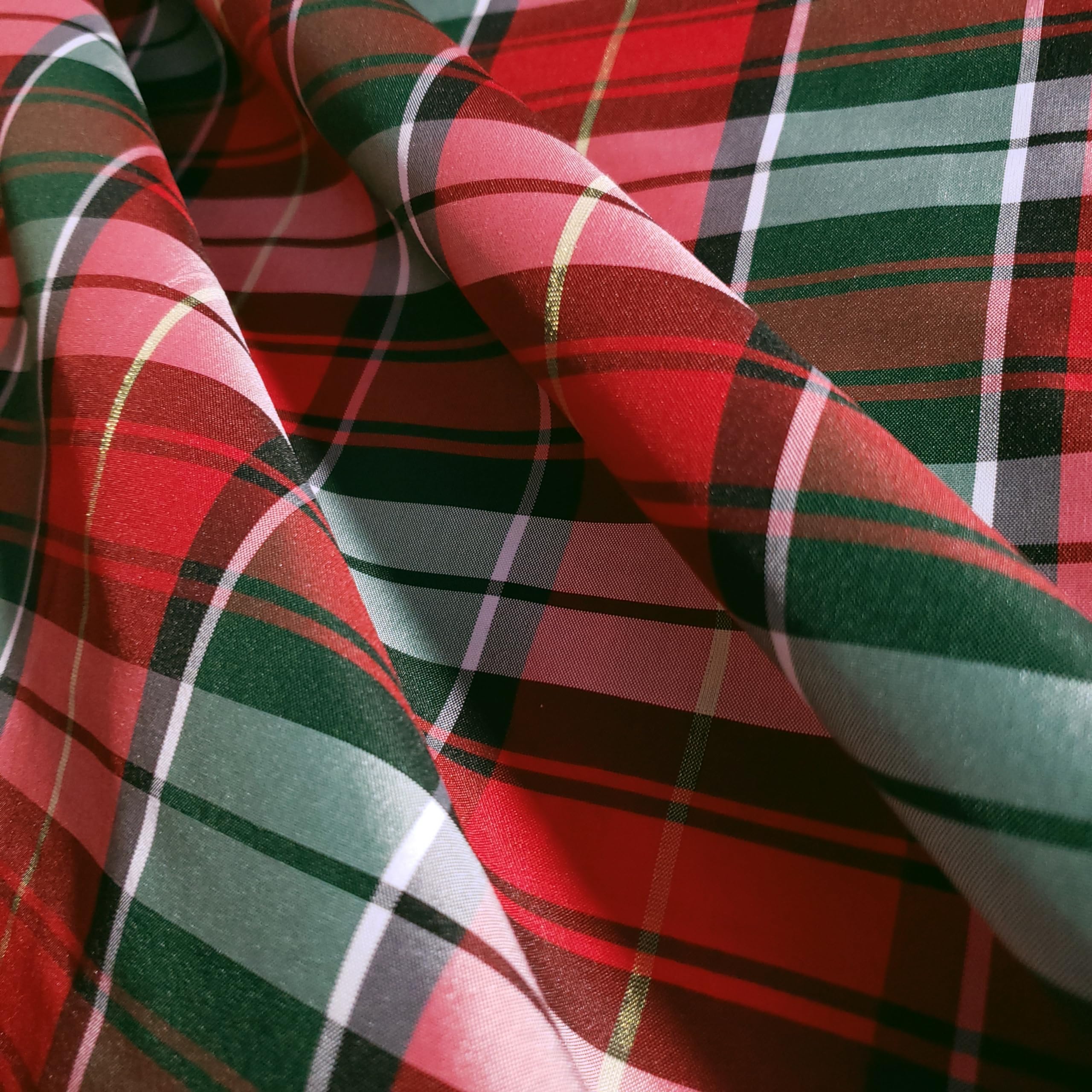 Generic Taffeta Holiday Plaid - Hunter Green, Red, White, Gold - Christmas Metallic Tartan Fabric 58"" by The Yard, TAFFHGP01